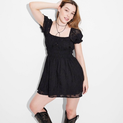Women's Long Sleeve Twist-Front Mini Knit Skater Dress - Wild Fable™ Black  XXS