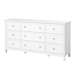 VEVOR 9 Drawer Dresser, Wooden Chest of Drawers with Sliding and Anti-tip Device, Retro Minimalist Dresser Chest, White - 1 of 4