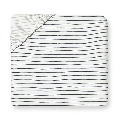 Makemake Organics GOTS Certified Organic Cotton Kids Fitted Sheet - Navy Stripes