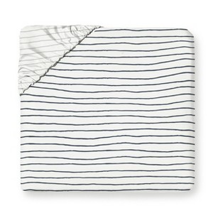 Makemake Organics GOTS Certified Organic Cotton Kids Fitted Sheet - Navy Stripes - 1 of 4