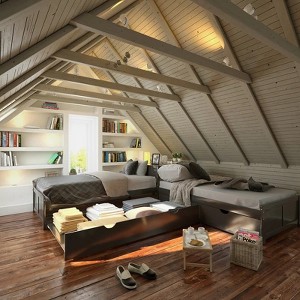 Twin Size Corner Platform Beds, L-Shaped Wooden Beds Frame with Trundle and Drawers Linked with built-in Desk - Leovsnove - 1 of 4