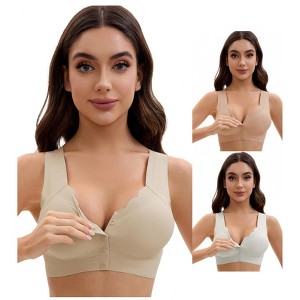 INSPIRE CHIC Women's Front Closure Full Coverage Bra Wirefree Wave Trim U Back Soft Bras 3 Packs - 1 of 4