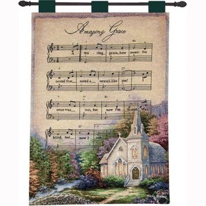 Manual Woodworkers and Weavers Amazing Grace Sheet Music Tapestry, Country Church Wall Hanging, 26x36 Inches, Woven Cotton Decor - 1 of 3