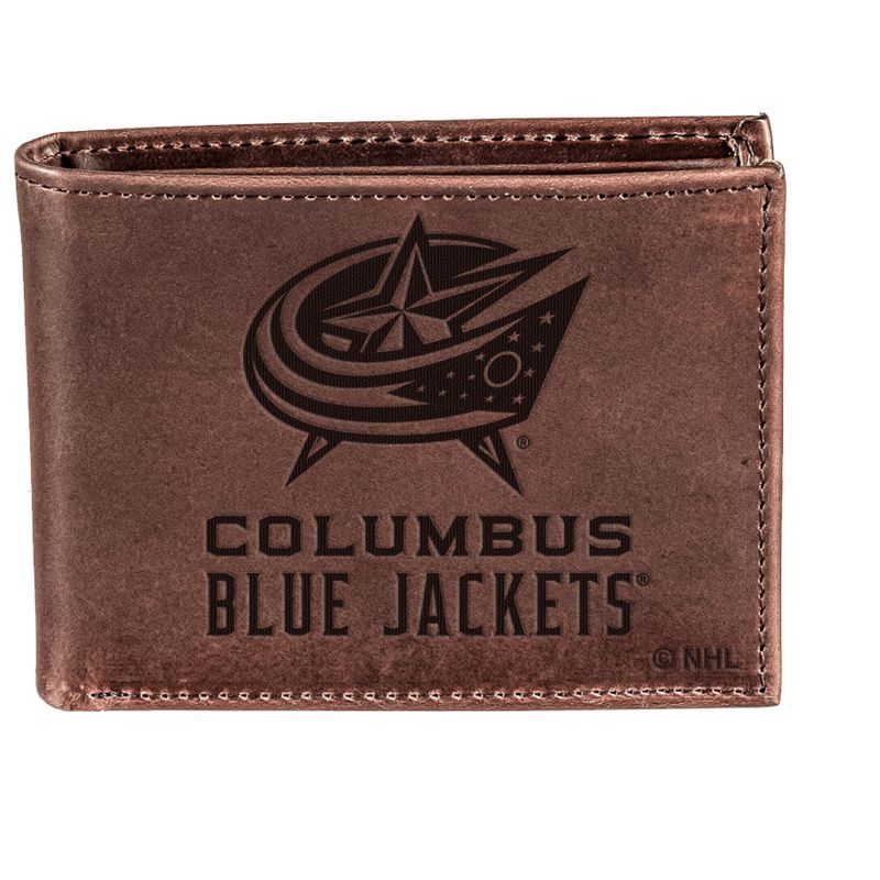 Evergreen NHL Columbus Blue Jackets Brown Leather Bifold Wallet Officially Licensed with Gift Box, 1 of 2