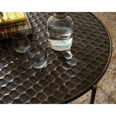 Doraley Round Brown and Gray Wood Metal Coffee Table
