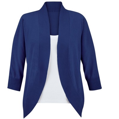 Collections Etc Open-Front Curved Hem 3/4 Sleeve Cardigan