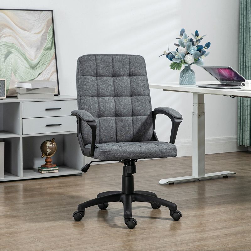 Vinsetto Mid Back Office Chair with Adjustable Height, Wheels, Arms, Comfy Computer Chair, 2 of 7