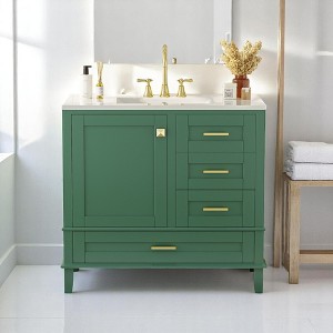 Mshliw 36" Bathroom Vanity with Ceramic Sink, Solid Pine Frame, Soft-Close Door & 3 Drawers – Modern Freestanding Cabinet - 1 of 4
