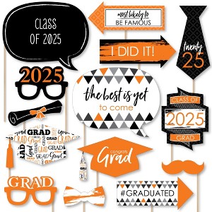 Big Dot of Happiness Orange 2025 Graduation Party Photo Booth Props Kit - 20 Count - 1 of 4