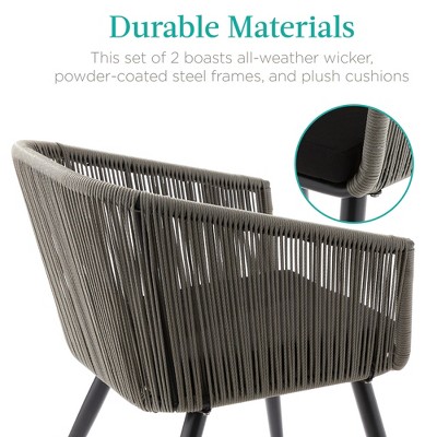 Set of 2 Gray and Black Woven Wicker Patio Dining Chairs