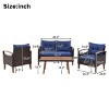 Outdoor 4-Pieces Furniture Set, Patio Sofa Set with Coffee Table, PE Rattan Sofa with Acacia Wood Frame and Removable Cushions–Cuddlewood - 4 of 4