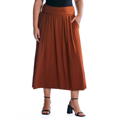 24seven Comfort Apparel Foldover Plus Size Maxi Skirt With Pockets ...