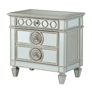 Gulches Silver Finished Nightstand, 31 Inch High, 3 Drawers, with Wooden Legs - 1 of 4