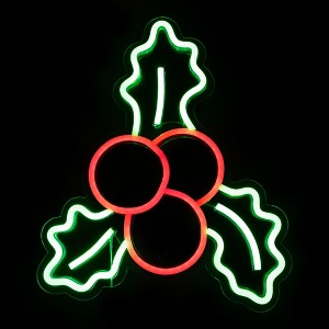 Northlight 12" LED Lighted Neon Style Holly Berries Christmas Window Silhouette - 1 of 4