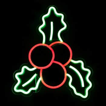 Northlight 12" LED Lighted Neon Style Holly Berries Christmas Window Silhouette