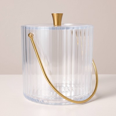 110oz Ribbed Tritan Plastic Ice Bucket Clear/Brass - Hearth & Hand™ with Magnolia