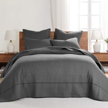Camden Black Bedspread Set - One Queen Quilt And Two Standard Shams ...