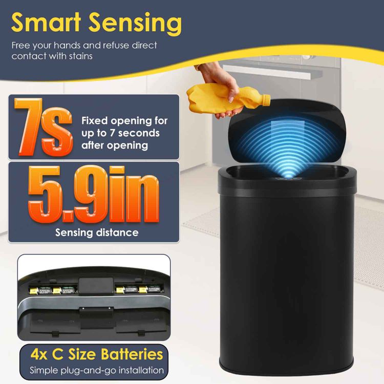 FDW Kitchen Trash Can with Lid, 13 Gallon Automatic Garbage Can for Bathroom Bedroom Home Office 50 Liter Touch Free Stainless Steel Waste Bin, 3 of 7