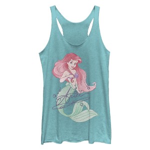 Women's The Little Mermaid Ariel Watercolor Signature Racerback Tank Top - 1 of 4