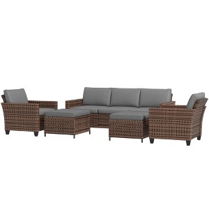 Resenkos 7 seats rattan patio furniture set, Outdoor Sectional Furniture, PE Rattan, - 1 of 4