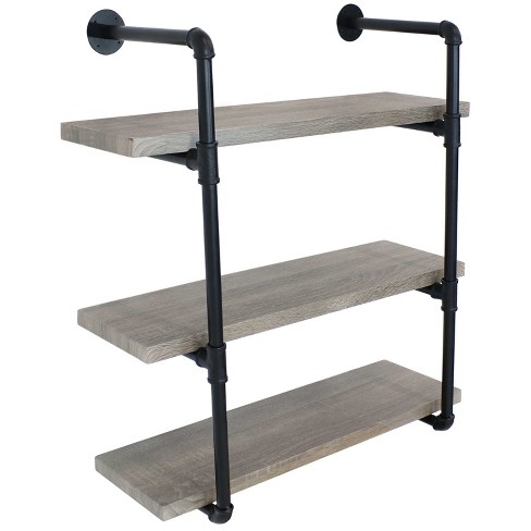 3 Tier Industrial Retro Wall Mount Iron Pipe Shelves