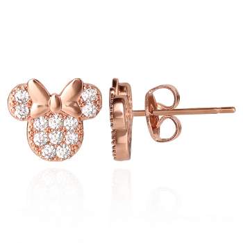 Disney Minnie Mouse Brass Flash Rose Gold Plated CZ Stud Earrings