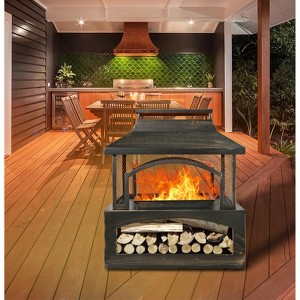 37" Outdoor Wood Burning Fireplace, Metal Chiminea Fire Pit with Log Grate and Poker, Outdoor Chimney Fireplace for Garden Yard Patio - 1 of 4