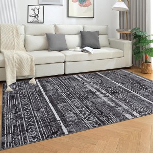 Machine-washable area rug. Vintage style with bohemian marble pattern, ultra-thin design. For living rooms, bedrooms, dining rooms, playrooms - 1 of 4