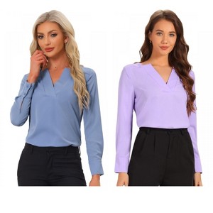 INSPIRE CHIC Women's Elegant Long Sleeve V Neck Work Office Blouse 2 Packs - 1 of 4
