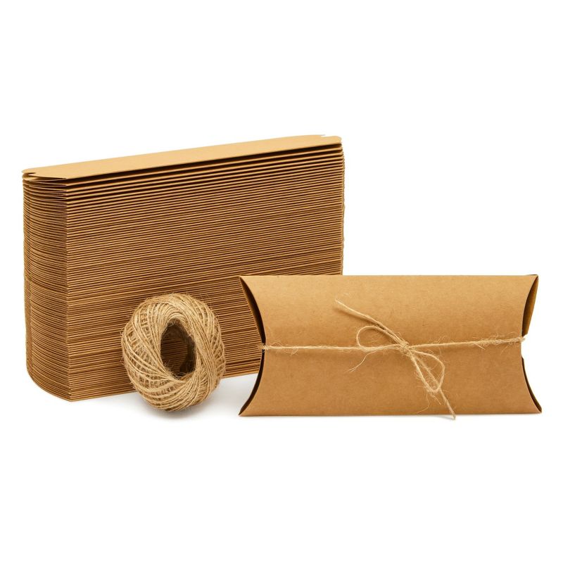 Juvale 100-Pack Pillow Boxes with Jute Twine - Kraft Paper Pillow Box for Jewelry, Party Favor, Pen, Gift Card (7.5x3.7 In), 1 of 8
