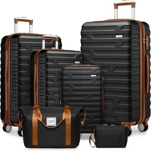 NAYSAYE Bag and Luggage Sets 6 Piece Luggage Set with Expandable Hardshell and TSA Lock for Business Travel, Black Brown, 18.5"*12"*30" - 1 of 4