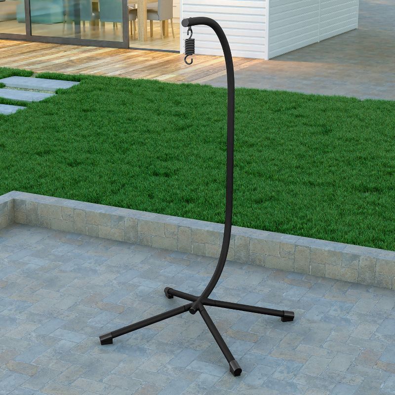 Emma and Oliver Sturdy Powder Coated Steel C-Stand with Offset Base for Hanging Chairs - Black, 4 of 12