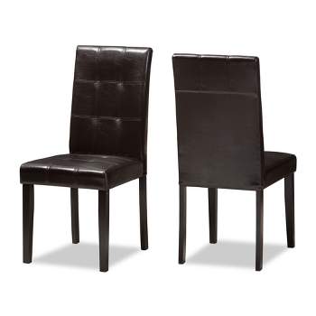 Set of 2 Avery Modern And Contemporary Faux Leather Upholstered Dining Chairs Dark Brown - Baxton Studio: Parson Style, Kitchen-Compatible