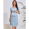 Women Maternity Dress Casual Short Sleeve Nursing Dress V Neck Breastfeeding Ribbed Knit Belt Pregnancy Dresses - 2 of 4