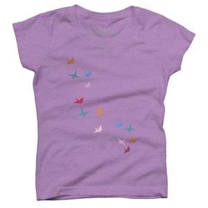 Girl's Design By Humans Flying Paper Cranes Birds By Magnussons T-Shirt - 1 of 3