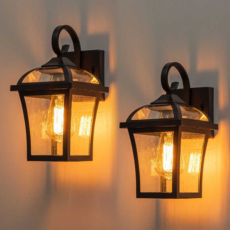 C Cattleya 1-Light Matte Black Outdoor Wall Lantern Sconces with Clear Seeded Glass(2-pack), 3 of 7