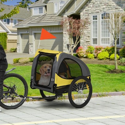 Dog Bike Trailer for Medium Pets Pet Bicycle Wagon with Steel Frame Reflectors Flag Quick Release Wheels for Outdoor Travel,Yellow - LAOTIES