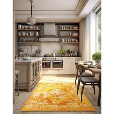 Orange and Yellow Rectangular Stain-Resistant Area Rug