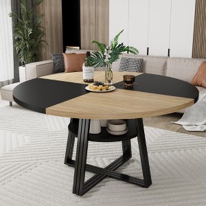Round Dining Table for 4-6, 42" Farmhouse Kitchen Table with Storage, Circle Dinner Tables for Kitchen, Dining Room - 1 of 4