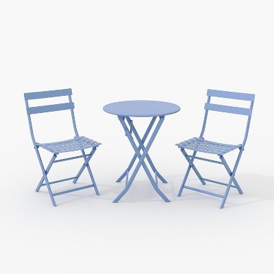 3 Pieces Folding Patio Furniture Sets with Table & 2 Chairs, Heavy-Duty Flat Tube Metal Frame for Balcony Lawn Garden Poolside
