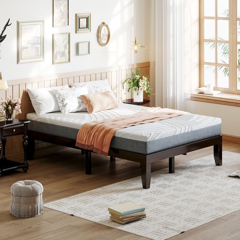 Costway Full Size Wood Bed Frame & 8'' Foam Mattress Set CertiPUR-US Certified, 2 of 10