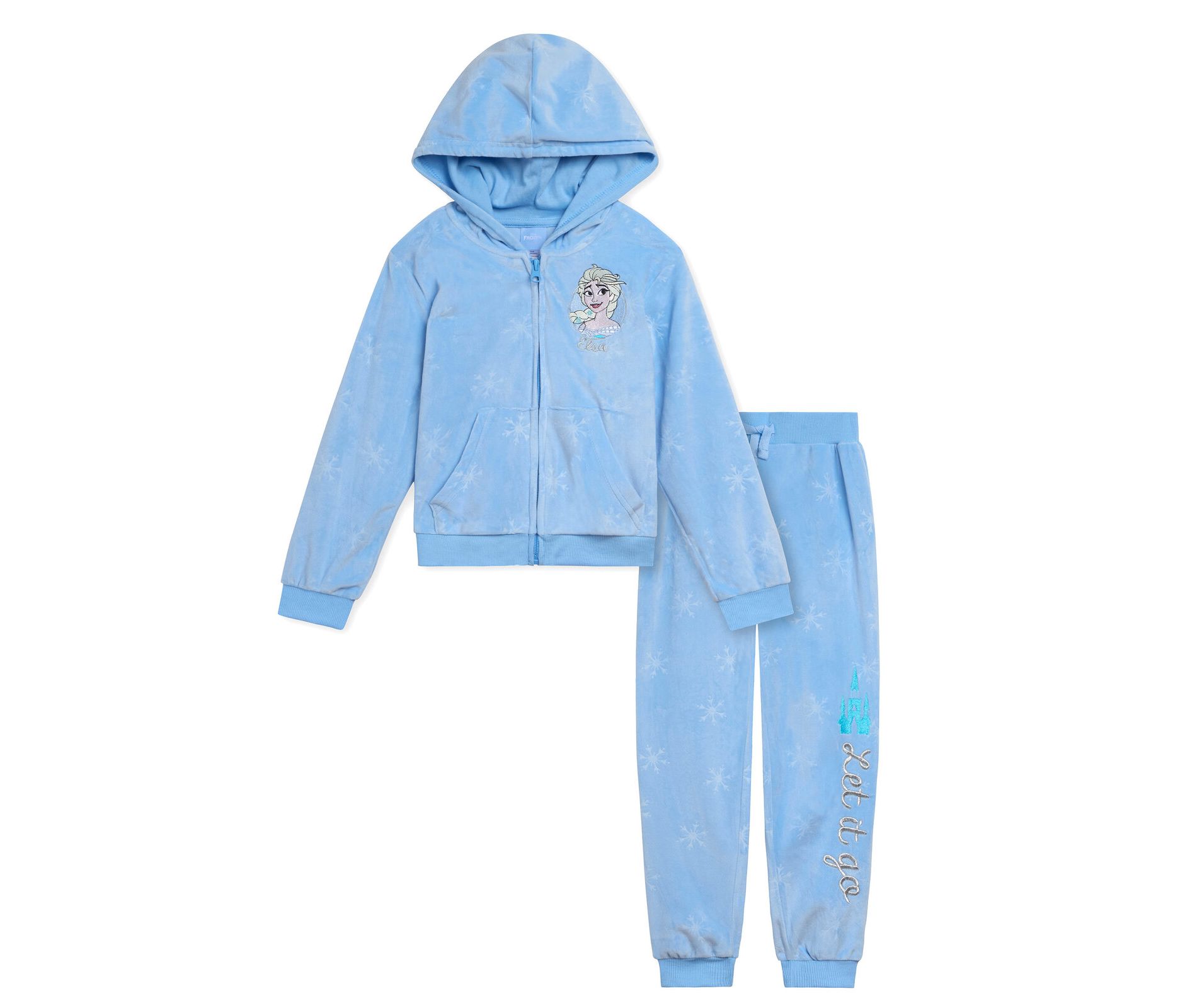 Disney Frozen Elsa Toddler Girls Velour Zip Up Hoodie and Jogger Pants Outfit Set Light Blue Elsa 5T