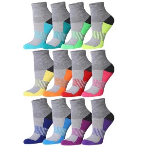 Tipi Toe Women's 12-Pairs Running & Athletic Sports Performance Grayscale Rainbow Checkered Spectrum Ankle/Quarter Socks - 1 of 4
