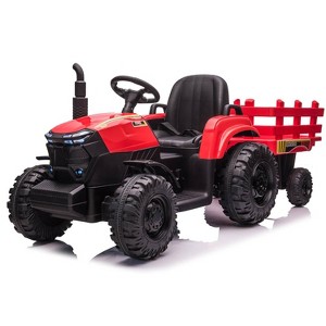 Jojoka 12V Kids Ride-On Tractor with Trailer, Electric Tractor with Dual Motors, LED Lights, USB/MP3, for Ages 3-6 - 1 of 4