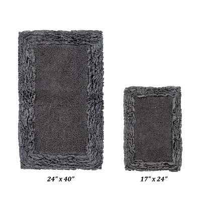 Shaggy Border Collection 2-Piece Bath Rug Set 100% Cotton Tufted Weave Ruffle Border Pattern Bathroom Rug for Machine Washable Bathmat