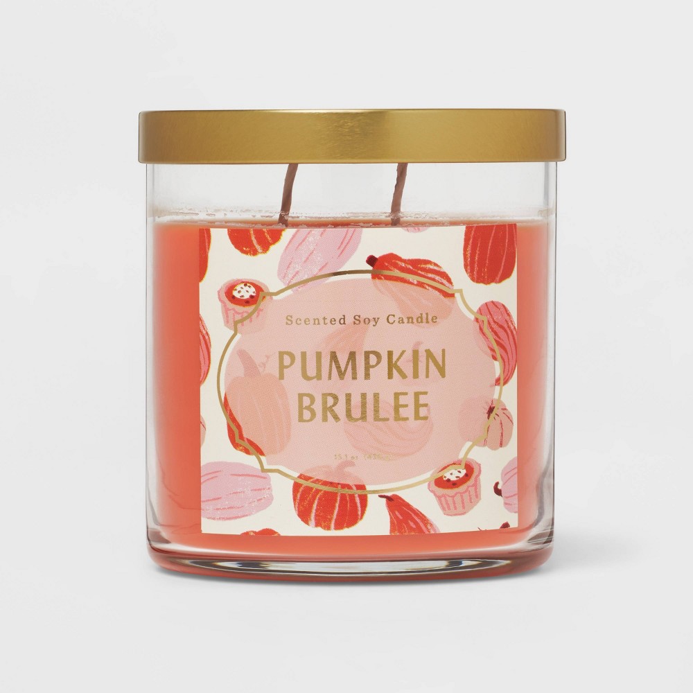 15.1oz 2-Wick Lidded Glass Jar Pumpkin Brulee Candle Orange - Opalhouse™