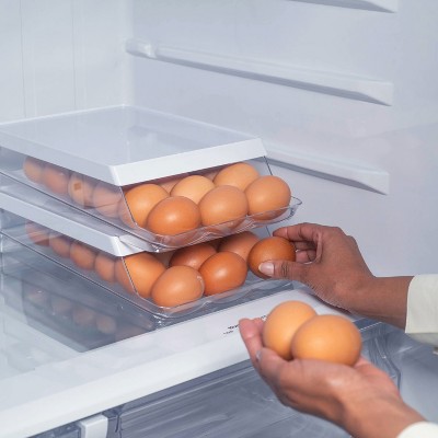 OU Egg Holder for Fridge, BPA Free Rolling Egg Organizer for Refrigerator Organization, Clear Stackable Container for Kitchen Organizers and Storage — фото 6
