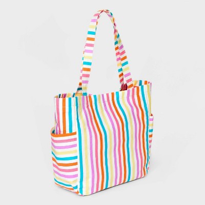 Girls&#39; Stripe Canvas Tote Beach Bag with Side Pockets - Cat &#38; Jack&#8482;