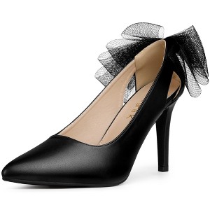 Allegra K Women's Pointed Toe Mesh Bow Decor Stiletto Heel Pumps - 1 of 4