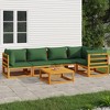 vidaXL Patio Furniture Set - 6 Piece Sectional Sofa Set with Green Cushions - Solid Acacia Wood - Modular Outdoor Lounge - 2 of 4